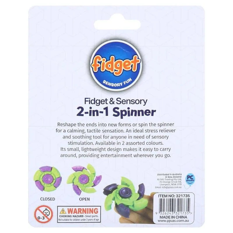 Fidget & Sensory Spinner 2in1 Transform & Spin 5cm Dia (Closed) Blue/Green & Purple/Green – image 3