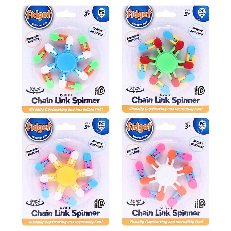 Fidget Chain Link Spinner 6-Arm 8.5cm (Each Arm) 3 Assorted Colours – image 4