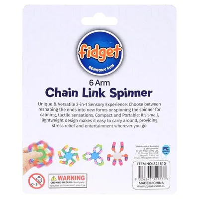 Fidget Chain Link Spinner 6-Arm 8.5cm (Each Arm) 3 Assorted Colours