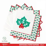 Christmas Paper Napkins Enviro Disposable 30pk 33cm X 33cm Holly Design – image 4