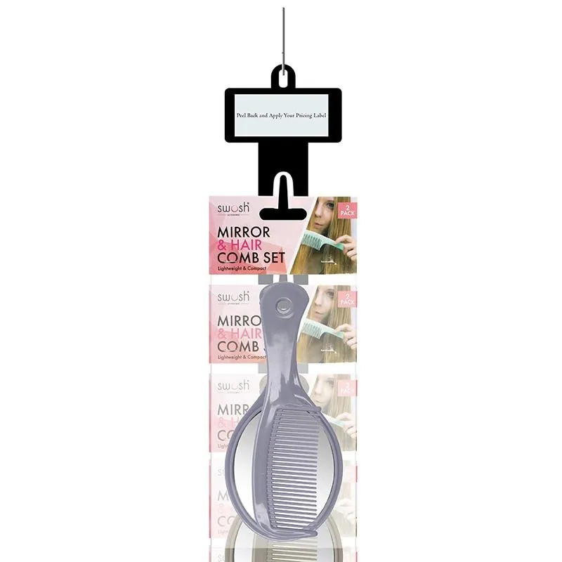 Mirror and Comb Set 2pc 17cm - Assorted Colours Pale Pink, Purple, Green, Cream Clip Strip – image 3