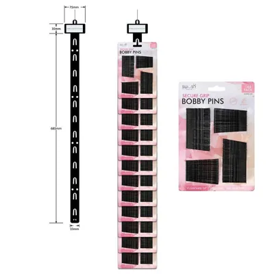 Bobby Pin 144pc Set - Includes 96 Small Pins 4.5cm & 48 Large Pins 6cm - Black Clip Strip