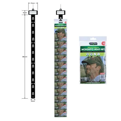 Insect Head Net 50cm X 43cm X 30cm Dia Black Mesh Clip Strip