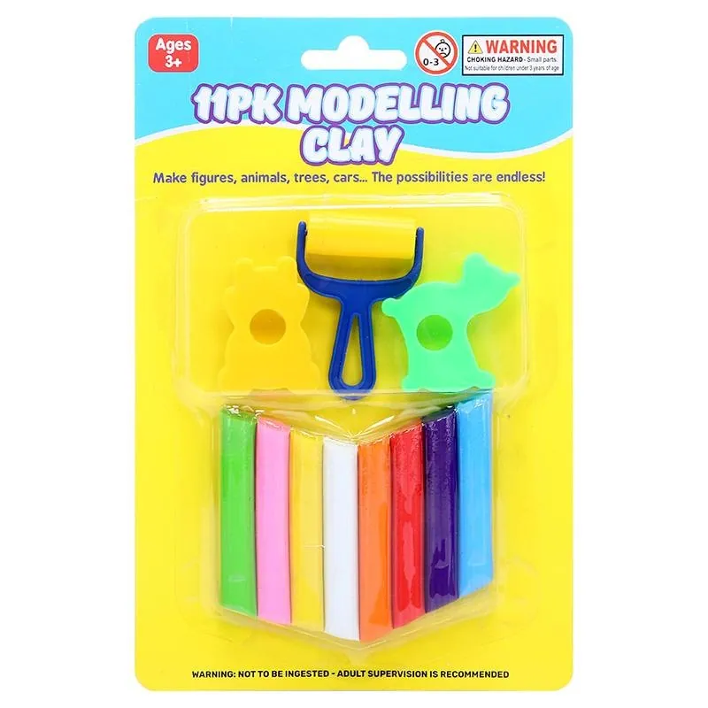 Clay Modelling Play Set 11pc 2 Assorted Sets Includes: 8pc X 10g Clay, 1pc X Roller & 2 X Moulds Clip Strip – image 4