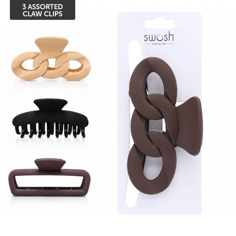 Hair Claw Clips 1pk Matt Finish, Black, Brown & Latte Colour, 3 Assorted Designs 9cm – image 4