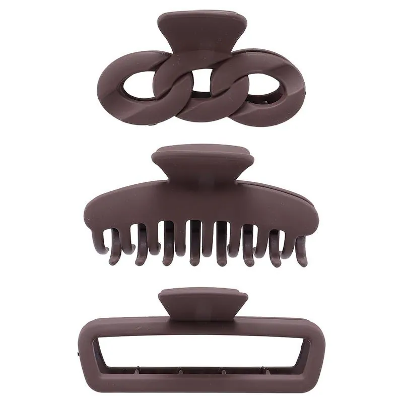 Hair Claw Clips 1pk Matt Finish, Black, Brown & Latte Colour, 3 Assorted Designs 9cm – image 3