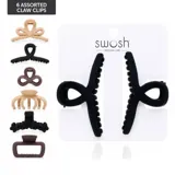 Hair Claw Clips 2pk Matte Finish, Black, Brown & Latte Colour, 6 Assorted Designs 7cm – image 4