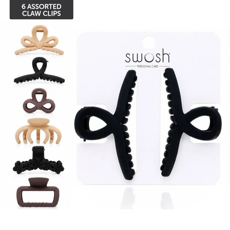 Hair Claw Clips 2pk Matte Finish, Black, Brown & Latte Colour, 6 Assorted Designs 7cm – image 4