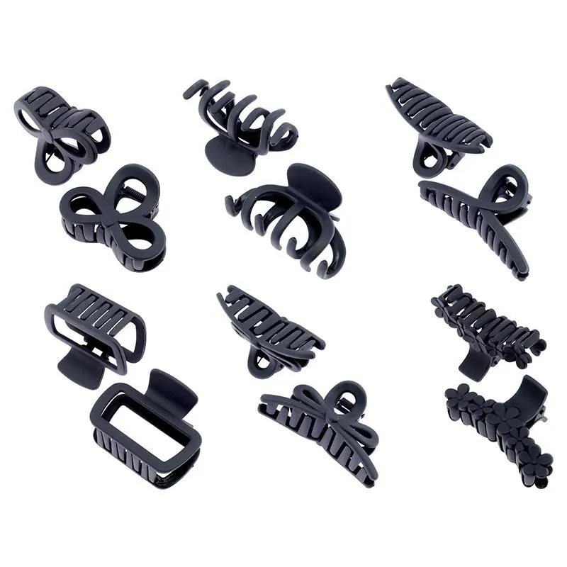 Hair Claw Clips 2pk Matte Finish, Black, Brown & Latte Colour, 6 Assorted Designs 7cm – image 2