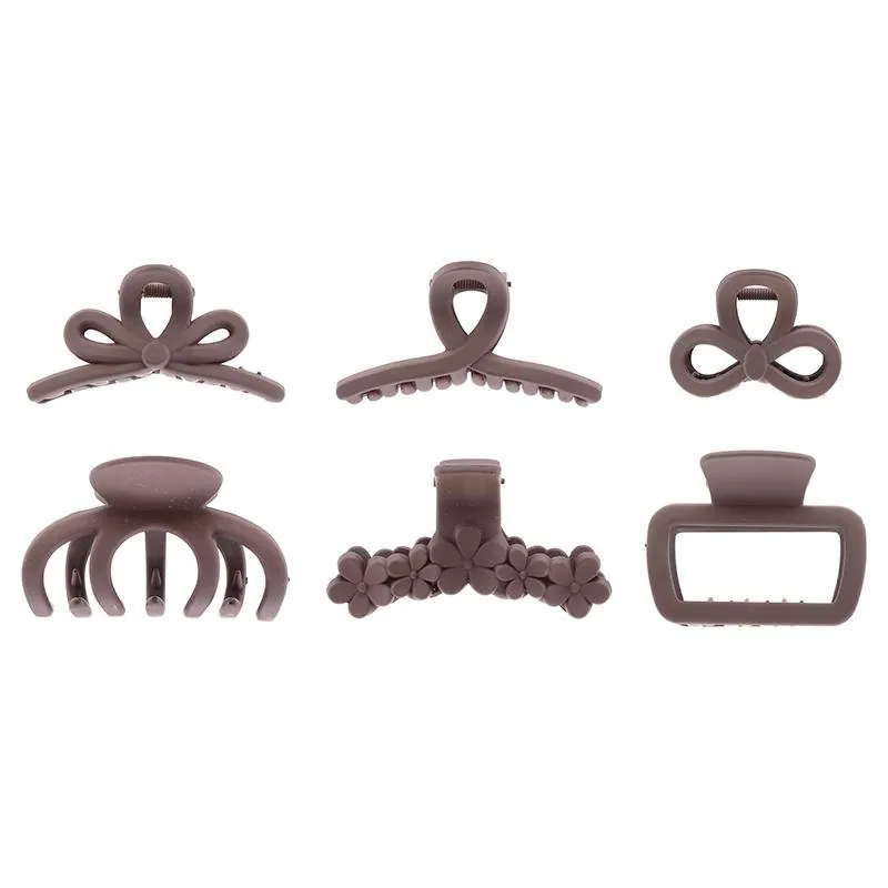 Hair Claw Clips 2pk Matte Finish, Black, Brown & Latte Colour, 6 Assorted Designs 7cm – image 3