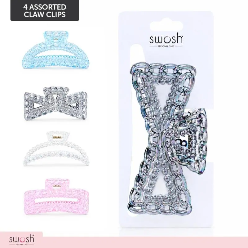 Hair Claw Clips 9.5cm, Pink, Clear, Blue & Grey 4 Assorted Designs – image 4