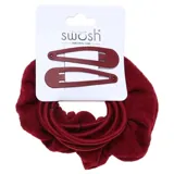 Hair Clip Set 8pc Includes 2 X Clips, 5 X Hair Ties & 1 X Scrunchy, 4 Assorted Colours Black, Blue, Red & Brown – image 1
