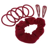 Hair Clip Set 8pc Includes 2 X Clips, 5 X Hair Ties & 1 X Scrunchy, 4 Assorted Colours Black, Blue, Red & Brown – image 2