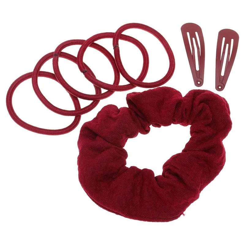 Hair Clip Set 8pc Includes 2 X Clips, 5 X Hair Ties & 1 X Scrunchy, 4 Assorted Colours Black, Blue, Red & Brown – image 2
