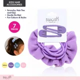 Hair Clip Set 7pc Includes 2 Clips, 4 Hair Ties & 1 Scrunchy, 4 Assorted Colours Pink, Purple, Blue, Yellow – image 4