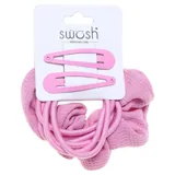 Hair Clip Set 7pc Includes 2 Clips, 4 Hair Ties & 1 Scrunchy, 4 Assorted Colours Pink, Purple, Blue, Yellow – image 1