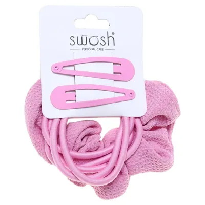 Hair Clip Set 7pc Includes 2 Clips, 4 Hair Ties & 1 Scrunchy, 4 Assorted Colours Pink, Purple, Blue, Yellow