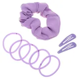 Hair Clip Set 7pc Includes 2 Clips, 4 Hair Ties & 1 Scrunchy, 4 Assorted Colours Pink, Purple, Blue, Yellow – image 2