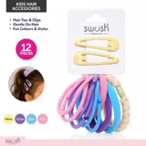 Hair Clip Set 12pc Includes 2 Clips and 10 Assorted Hair Ties, 4 Assorted Colours: Pink, Purple, Blue, Yellow – image 4