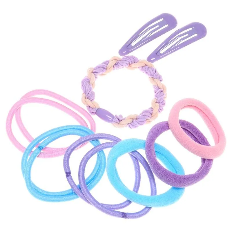 Hair Clip Set 12pc Includes 2 Clips and 10 Assorted Hair Ties, 4 Assorted Colours: Pink, Purple, Blue, Yellow – image 2