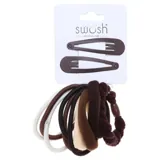 Hair Clip Set 12pc Includes 2 Clips and 10 Assorted Hair Ties Assorted Colours, Black & Neutrals – image 1
