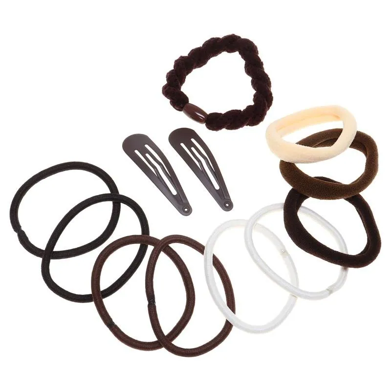 Hair Clip Set 12pc Includes 2 Clips and 10 Assorted Hair Ties Assorted Colours, Black & Neutrals – image 2