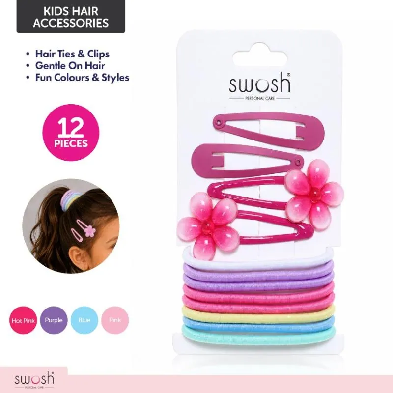 Hair Clip Set 12pc Includes 4 Clips & 8 Hair Ties Assorted Colours – image 4