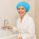 Shower Cap Waterproof with Microfibre Lining Reusable 28cmØ - 3 Assorted Colours Purple, Blue, Pink – image 1
