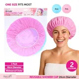 Shower Cap Reusable 26cmØ 2pk Includes: Pink & Blue - PVC – image 2