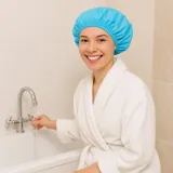 Shower Cap Reusable 26cmØ 2pk Includes: Pink & Blue - PVC – image 1