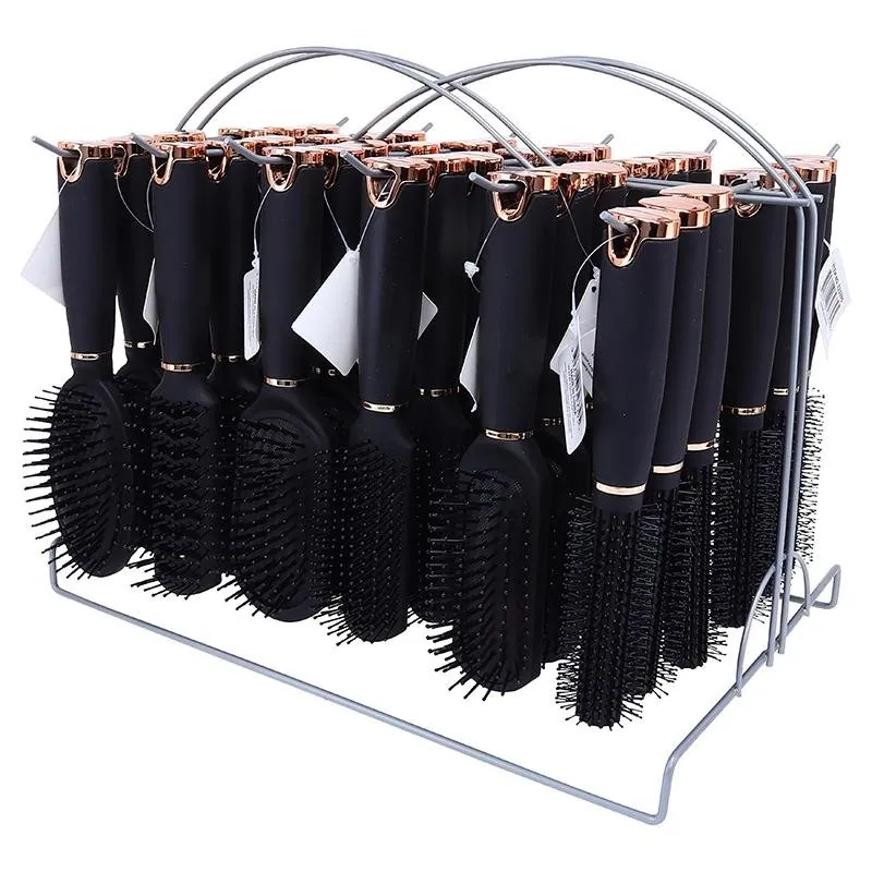 Hair Brush on Stand Black and Rose Gold in 6 Assorted Brush Styles – image 3