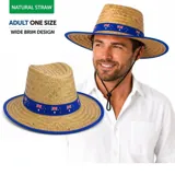 Australian Design Wide Brim Straw Hat with Drawstring & Blue Trim 37cm X 35cm – image 4