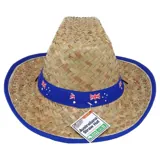 Australian Design Wide Brim Straw Hat with Drawstring & Blue Trim 37cm X 35cm – image 1