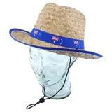 Australian Design Wide Brim Straw Hat with Drawstring & Blue Trim 37cm X 35cm – image 3