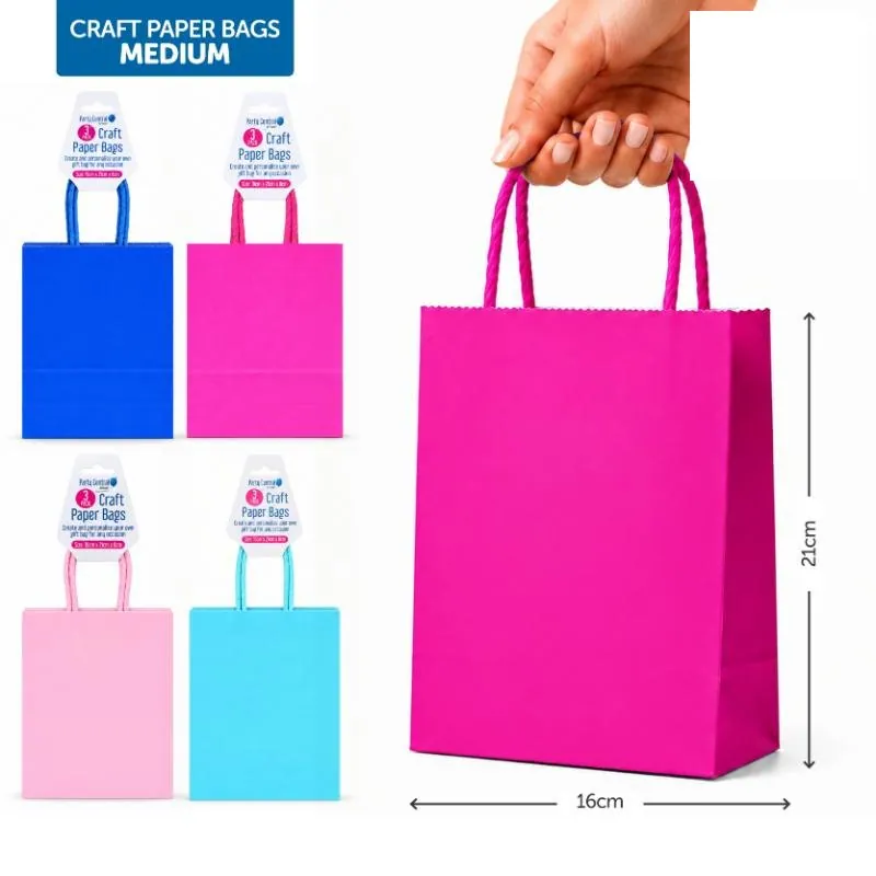 Craft Paper Bags 21cm X 16cm X 8cm 3pk - 4 Assorted Colours – image 4