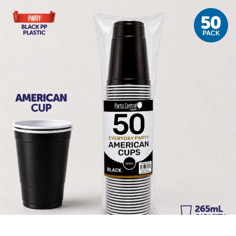 Drinkware & Partyware Party Cups 265ml 50pk American Black Cup 265ml American Black – image 3