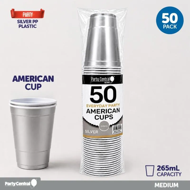Drinkware & Partyware Party Cups 265ml 50pk American SIlver – image 3