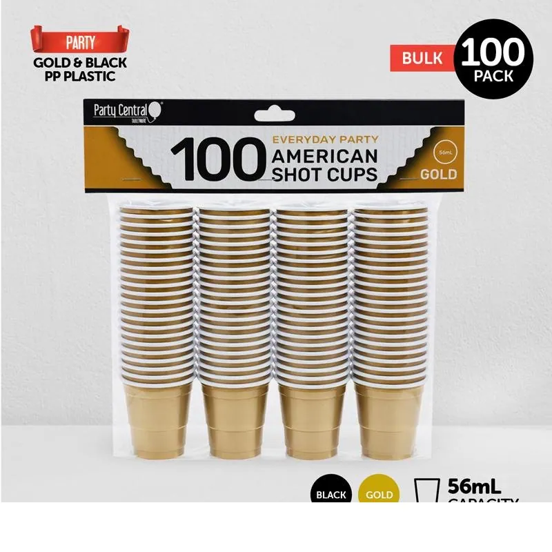 Drinkware & Partyware Shot Cups American 56ml 100pk 2 Assorted Colours Black and Gold – image 4
