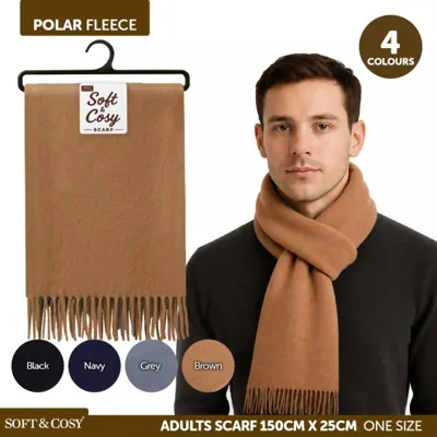 Scarf Adults Polar Fleece 150cm X 25cm Plain 4 Assorted Colours