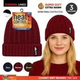 Beanie Womens Heat Control Thermal Lined Chunky Ribbed Knit Navy Blue, Brown, Maroon – image 4