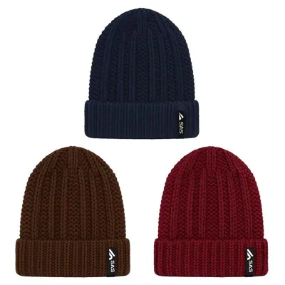 Beanie Womens Heat Control Thermal Lined Chunky Ribbed Knit Navy Blue, Brown, Maroon