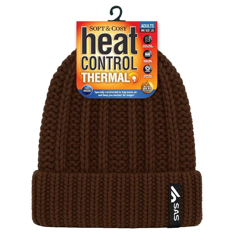 Beanie Womens Heat Control Thermal Lined Chunky Ribbed Knit Navy Blue, Brown, Maroon – image 2