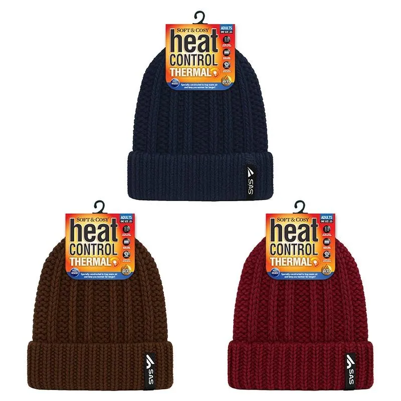Beanie Womens Heat Control Thermal Lined Chunky Ribbed Knit Navy Blue, Brown, Maroon – image 3