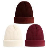 Beanie Adults Heat Control Thermal Lined Slouch Fringe Faux Fur Brown, Cream & Maroon – image 1