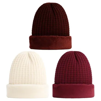 Beanie Adults Heat Control Thermal Lined Slouch Fringe Faux Fur Brown, Cream & Maroon