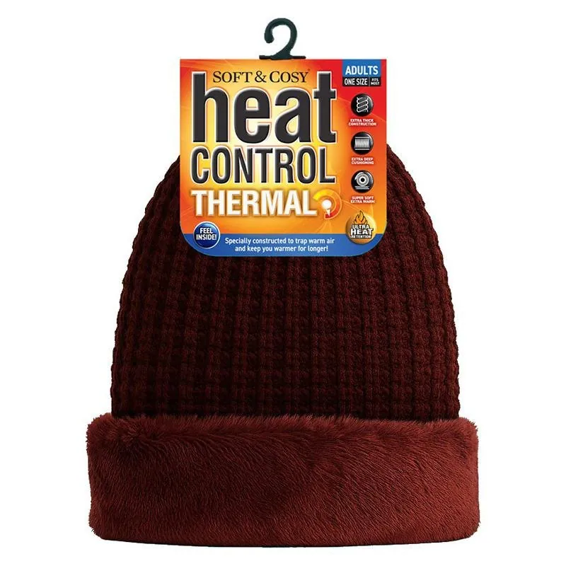 Beanie Adults Heat Control Thermal Lined Slouch Fringe Faux Fur Brown, Cream & Maroon – image 2