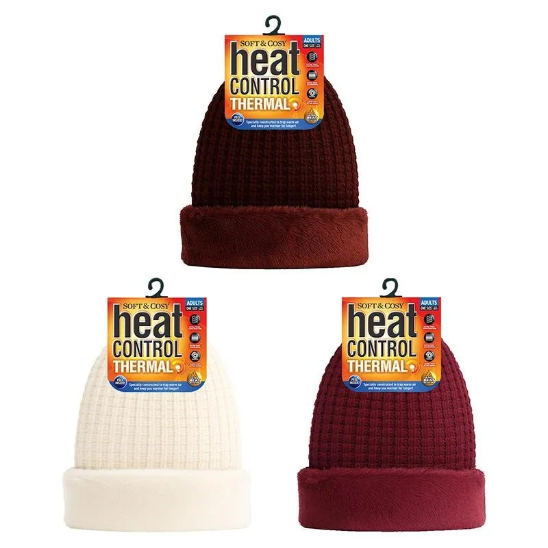 Beanie Adults Heat Control Thermal Lined Slouch Fringe Faux Fur Brown, Cream & Maroon – image 3