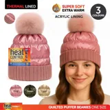 Beanie Adults Heat Control Thermal Lined Quilted Puffer Beanie 3 Assorted Colours (Green, Pink & Gold) – image 4