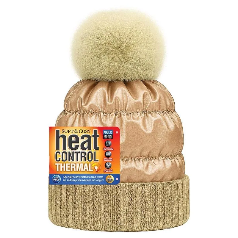 Beanie Adults Heat Control Thermal Lined Quilted Puffer Beanie 3 Assorted Colours (Green, Pink & Gold) – image 2