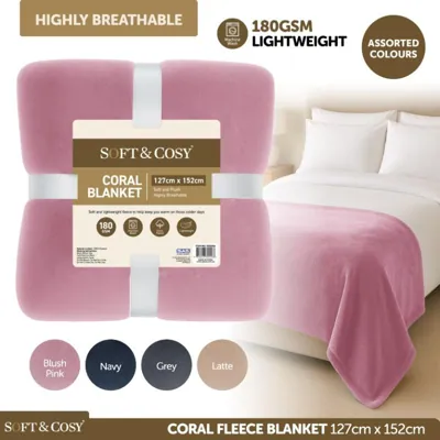 Blanket Coral Fleece 127cm X 152cm Assorted Colours